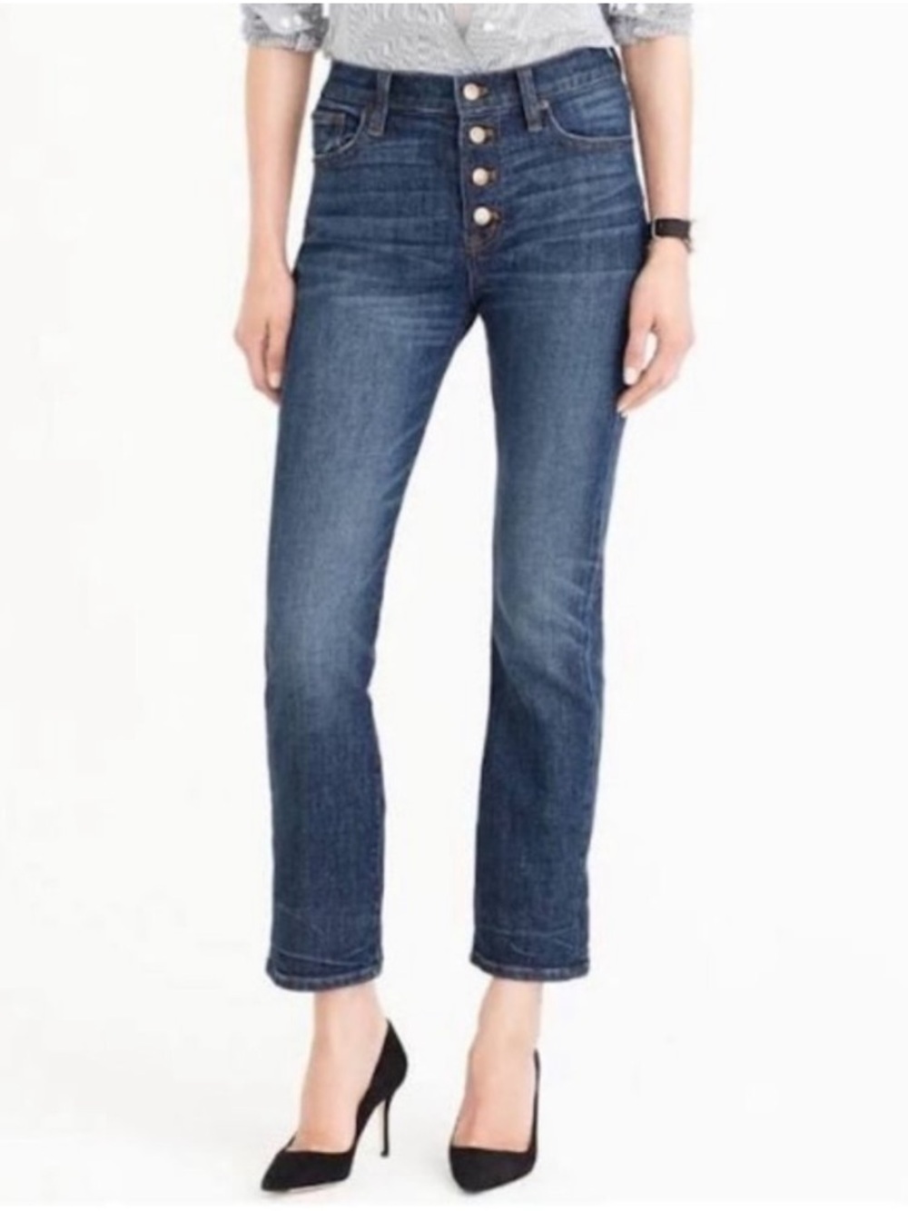 J Crew | Straightaway Button-Fly Jeans in Dark Blue Size 26